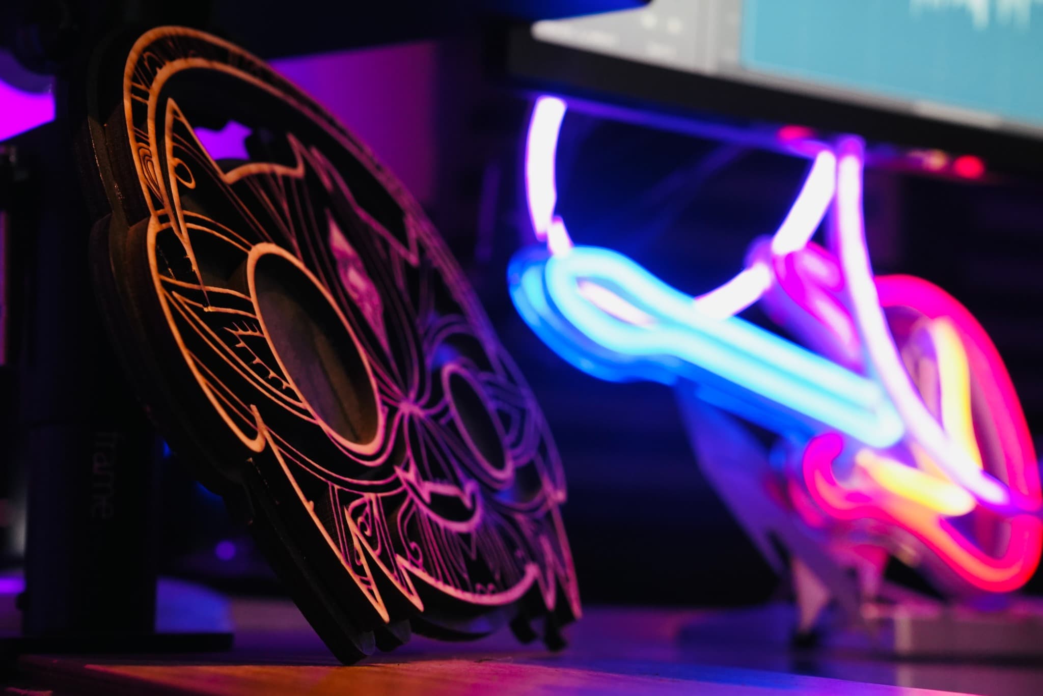 Neon artwork detail at Rey Studios